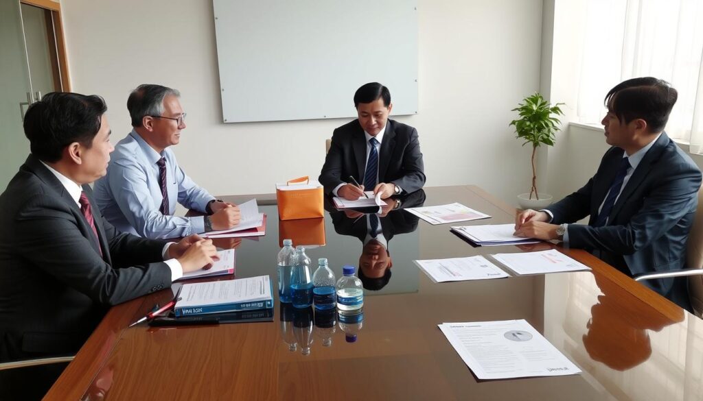 Business negotiation meeting with Chinese water bladder manufacturer