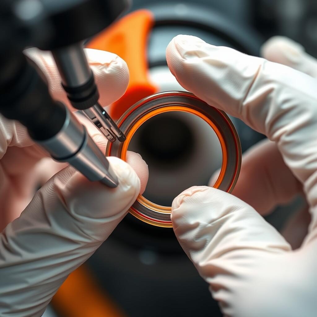 Close-up of hydration bladder O-ring inspection