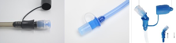 Different types of hydration bladder bite valves and hoses